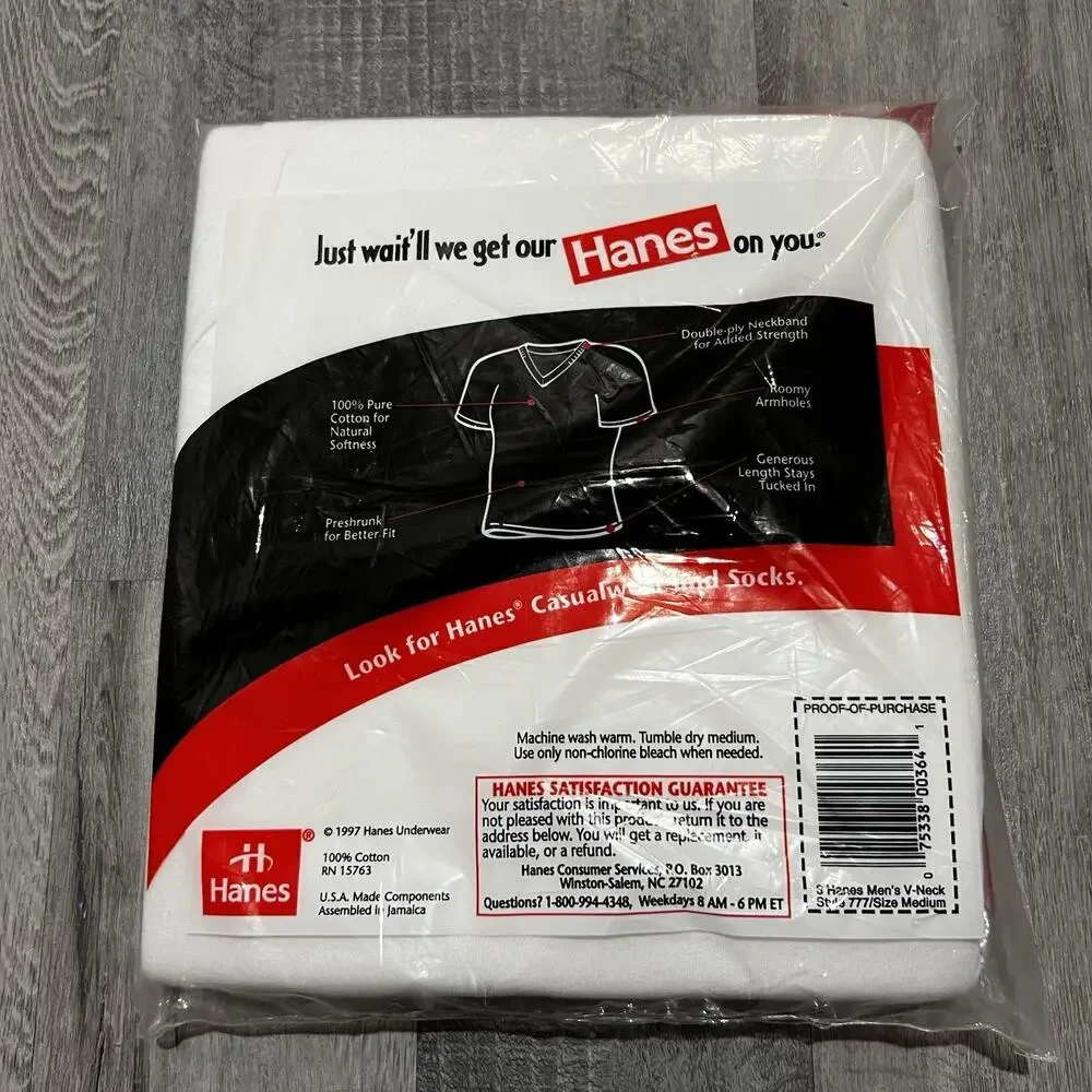 VTG Hanes V Neck 90s T Shirts White 3 Pack NOS Deadstock Sz M 1997 USA Made
